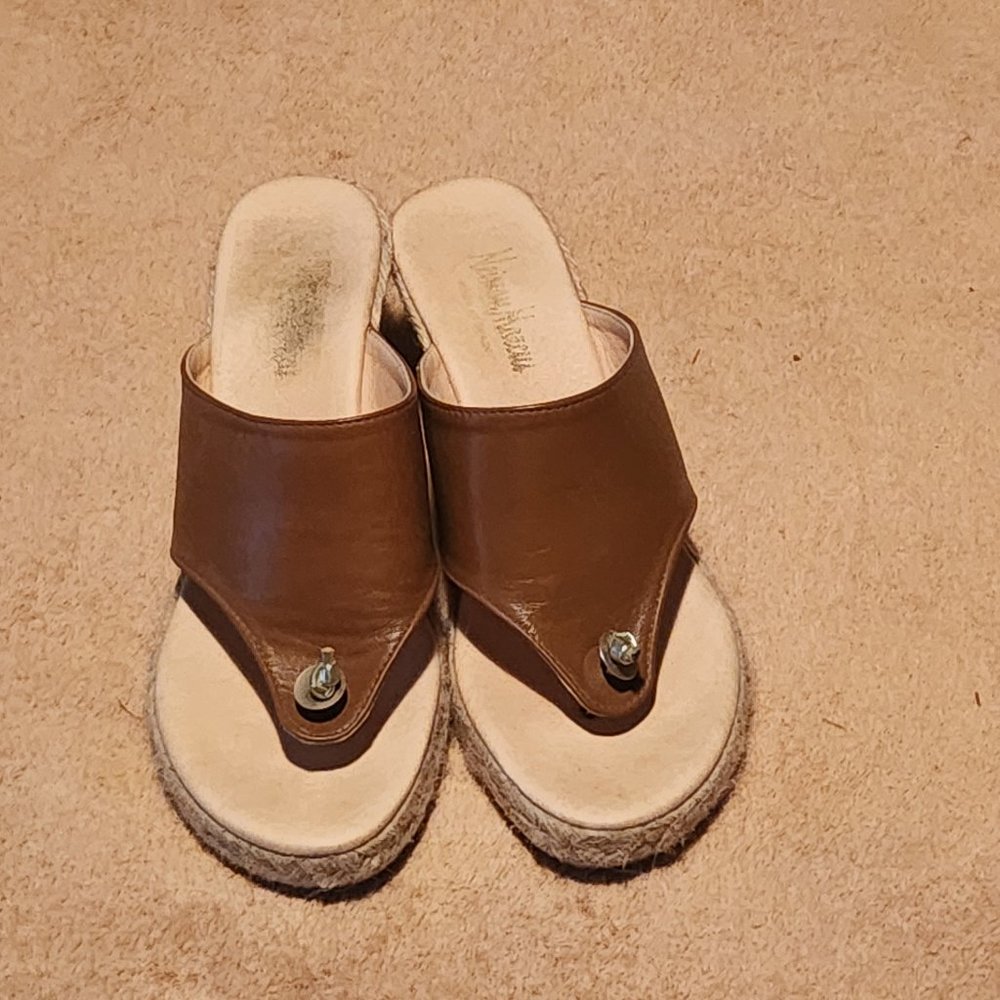 Neiman Marcus Espadrille Wedge Platform Sandals